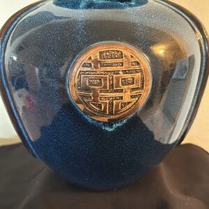 Vintage Chinese Vase- Cobalt Blue Glazed  Made in China-signed by artist